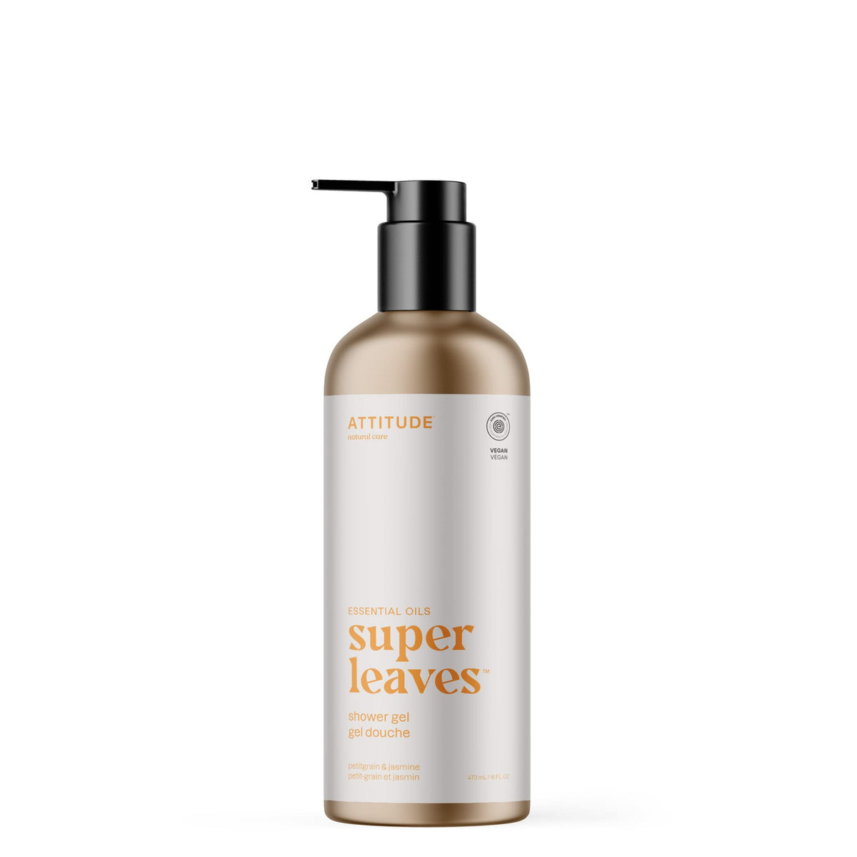 ATTITUDE Shower Gel with Essential Oils, Made in Canada, EWG Verified, Plant and Mineral-Based Ingredients, Vegan Personal Care Products, Refillable Aluminum Bottle, Petitgrain and Jasmine, 473 ml