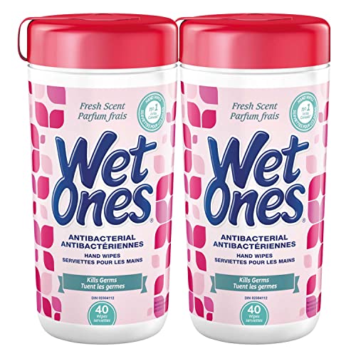 Wet Ones Antibacterial Hand Wipes, Fresh Scent, Wet Wipes, 40 Count Canister Twin Pack, (Pack of 2)