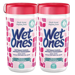 Wet Ones Antibacterial Hand Wipes, Fresh Scent, Wet Wipes, 40 Count Canister Twin Pack, (Pack of 2)