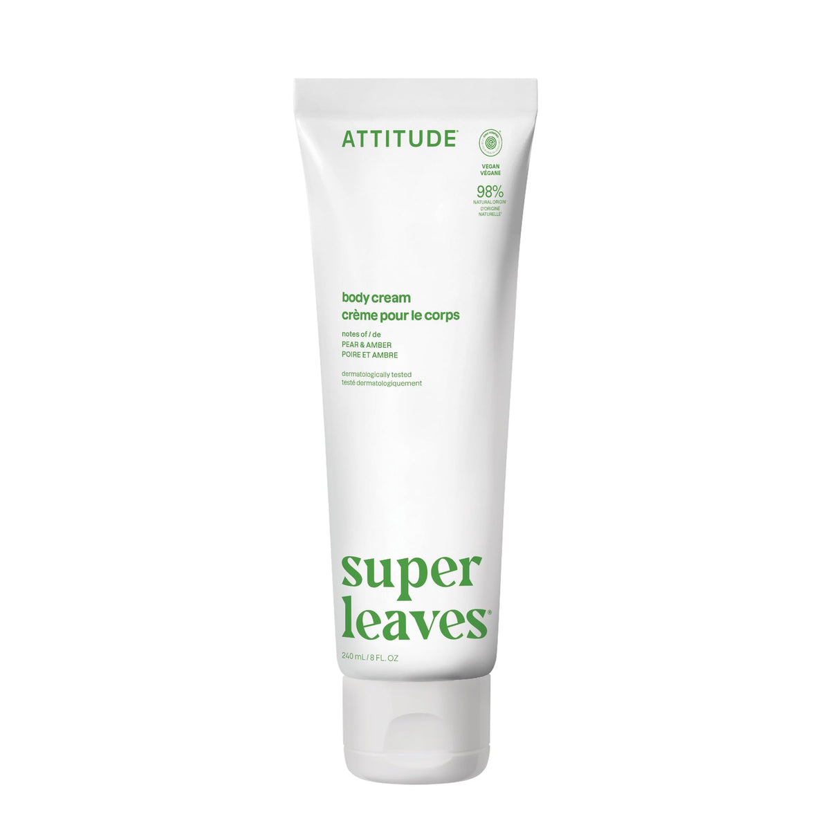 ATTITUDE Body Cream, Made in Canada, EWG Verified Moisturizer, Vegan Moisturizing Products For Dry Skin, Dermatologically Tested, Pear & Amber Scent, 240 mL