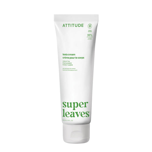 ATTITUDE Body Cream, Made in Canada, EWG Verified Moisturizer, Vegan Moisturizing Products For Dry Skin, Dermatologically Tested, Pear & Amber Scent, 240 mL