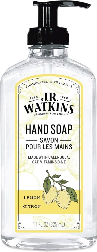 J.R. Watkins Lemon Gel Hand Soap, Scented Liquid Hand Wash for Bathroom or Kitchen, USA Made and Cruelty Free