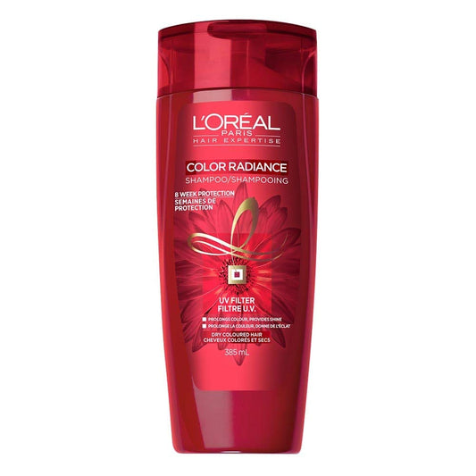 L'Oreal Paris Color Radiance Shampoo for Coloured Hair and Dyed Hair, UV Protection, Gentle Formula, Anti-Fade, For Shine and Vibrancy, Normal Formula, Anti-Oxidant 385 ml