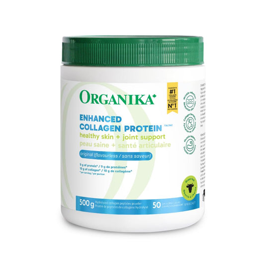 Organika Canadian-Made Enhanced Collagen Powder - for Healthy Hair, Skin, Nails, and Joints. Hydrolyzed Protein Peptides for Better Absorption- Grass-Fed, Non-GMO- Unflavoured- 500g