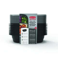 Rubbermaid TakeAlongs Divided Meal Prep Containers, 1.1 L (4.7 Cup), Black, 8 Pack