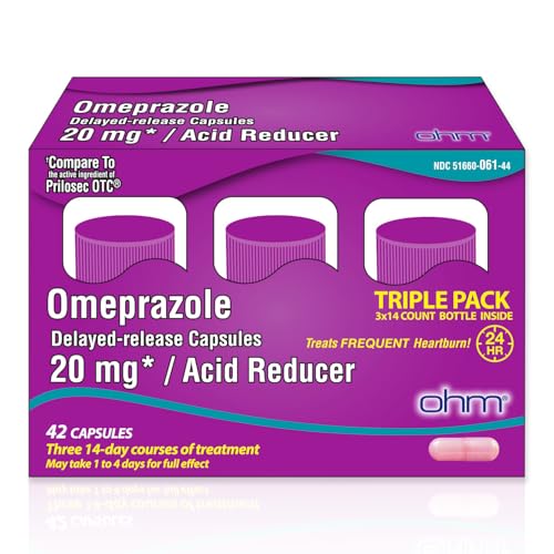 Ohm Omeprazole 20mg, 42 Delayed-Release Tablets, Acid Reducer for Frequent Heartburn, 24-Hour Relief Heartburn Medicine, Helps Relieve Stomach & Chest Discomfort (6 Weeks of Supply, 42, Count)