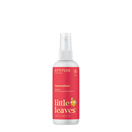 ATTITUDE Hand Sanitizer Spray for Kids & Adults, Made in Canada, EWG Verified, Travel Size, Dermatologically Tested, Plant and Mineral Based, Vegan, Mango, 100 mL (Spray Bottle)