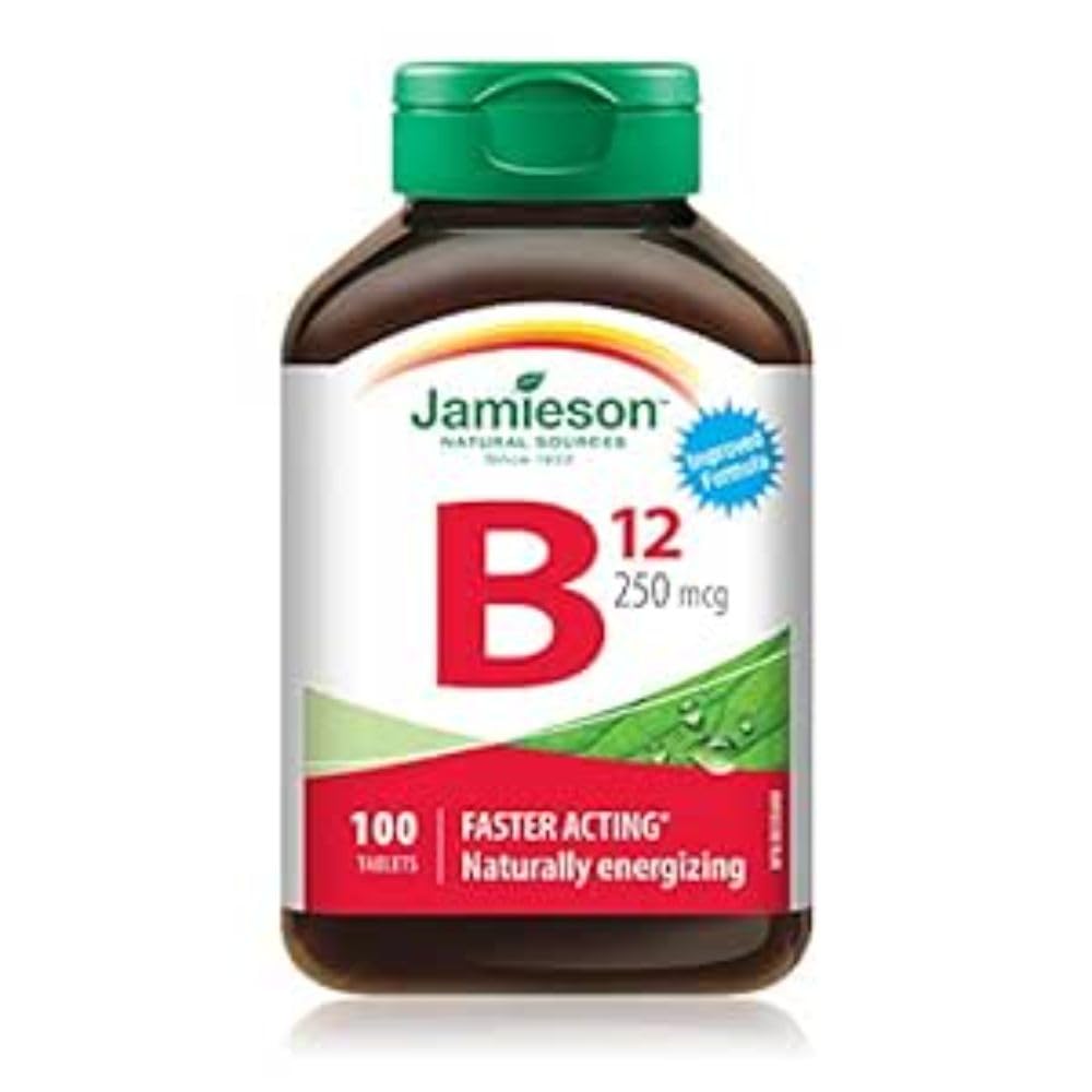 Jamieson Vitamin B12 250 mcg, Methylcobalamin, Red Blood Cell Formation, Supports Energy Production and Metabolism. Vegetarian, Non-GMO, Gluten-Free, 100 Tablets, Proudly Canadian