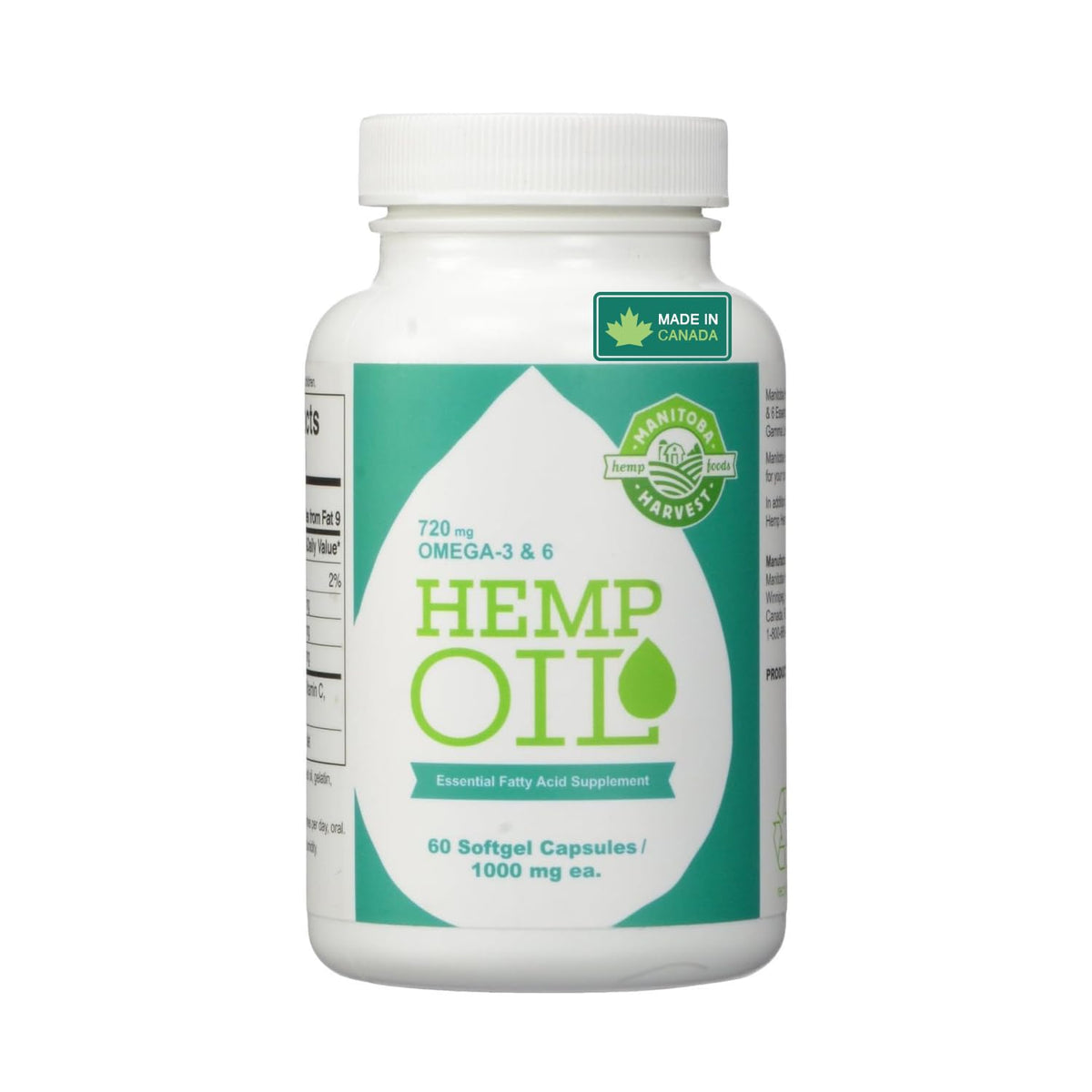 Manitoba Harvest Hemp Seed Oil Softgels, 2,475mg of Plant Based Omegas 3,6 & 9 per serving including GLA, Fish Oil Alternative, 60ct (pack of 12)