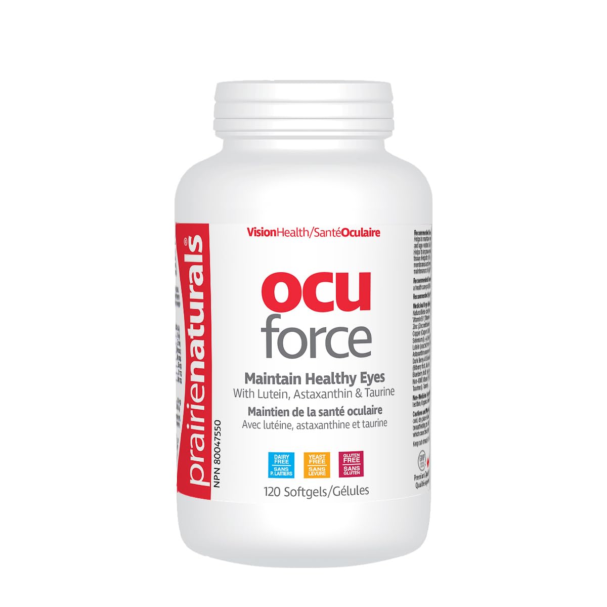 Prairie Naturals Ocu-Force Vision Support with Lutein, Astaxanthin, Taurine, Vitamins & Minerals Softgel - 120 Count