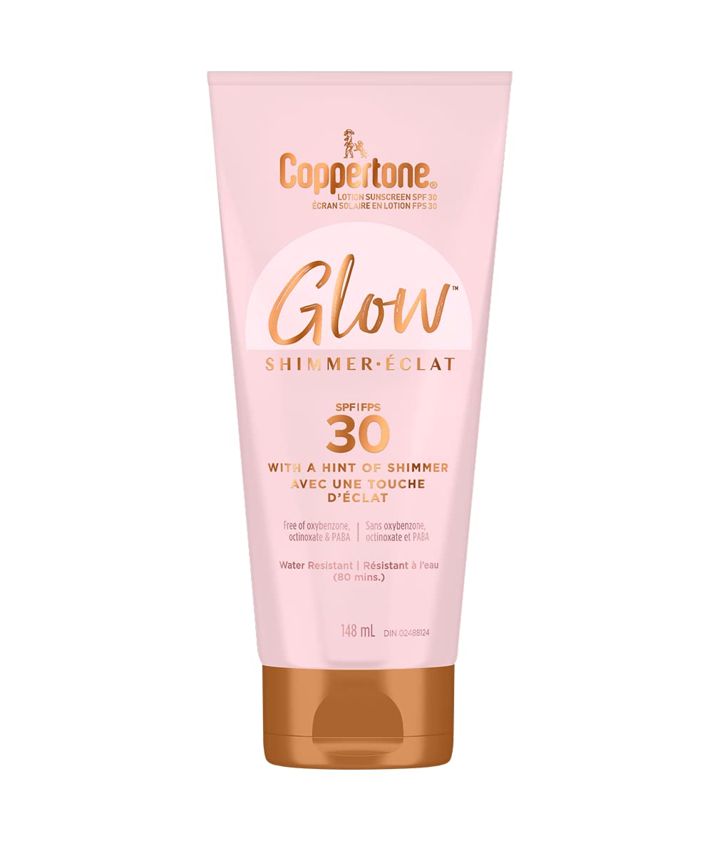 Coppertone Glow Sunscreen Lotion SPF 30 With a Hint of Shimmer, Lightweight, Water Resistant Body Sunscreen Broad Spectrum SPF 30 UVA/UVB Protection, Reef-Friendly, Oxybenzone Free, 148mL