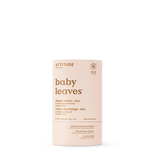 ATTITUDE Plastic-Free Diaper Cream Bar with Zinc for Baby, Made in Canada, EWG Verified, Dermatologically Tested, Vegan, Unscented, 30 grams