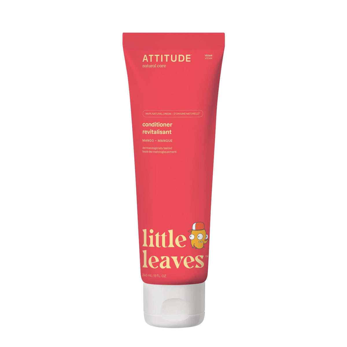 ATTITUDE Hair Conditioner for Kids, Made in Canada, Dermatologically Tested Products, Plant- and Mineral-Based Detangler, Vegan, Mango, 240 mL