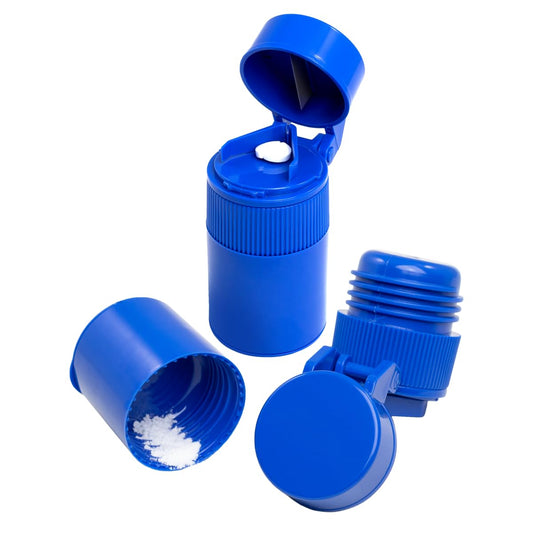 EZY DOSE 3 Compartment Pill Crusher, Cutter and Grinder, Daily Usage, Safely Cut Pills, Vitamins, Tablets, Accurate and Easy Cutting, Stainless Steel Blade, Removable Drinking Cup, Blue, BPA Free