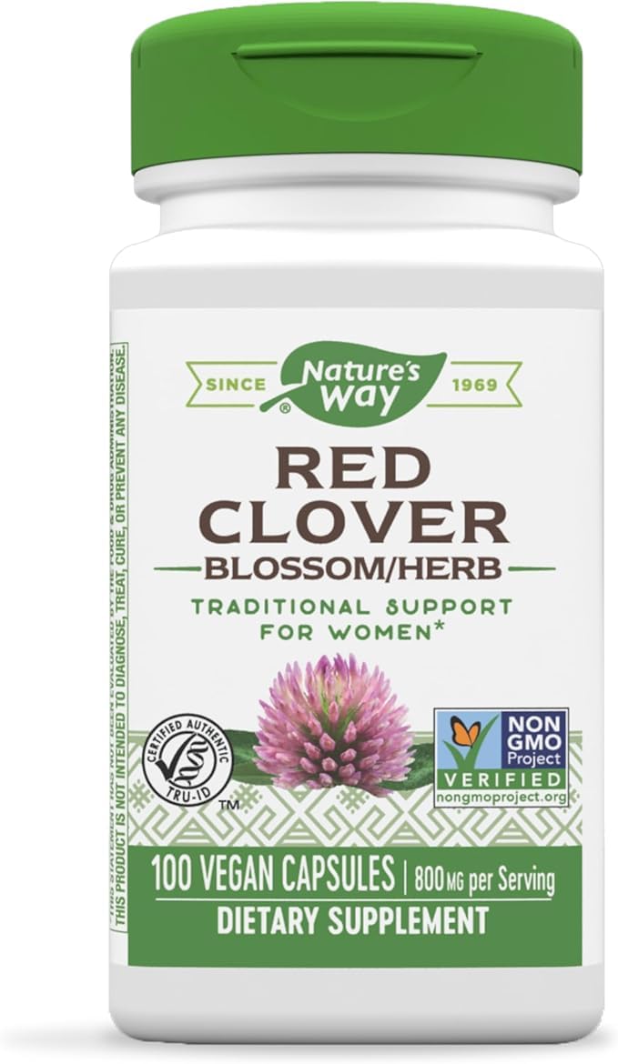 Nature's Way Red Clover Blossom - Skin Health & Mild Sedative Support - 100 Vegetarian & Non-GMO Capsules, 400 mg of Red Clover Blossoms per Capsule