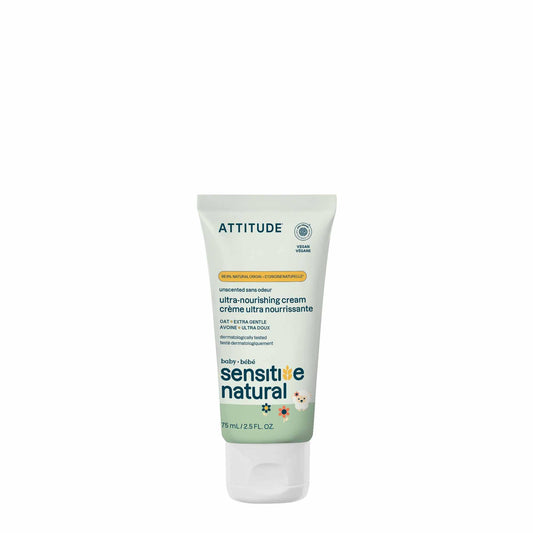ATTITUDE Deep Moisturizing Body Cream, Made in Canada, Plant and Mineral-Based Ingredients, Vegan Personal Care Products for Sensitive Skin, Unscented,75 mL