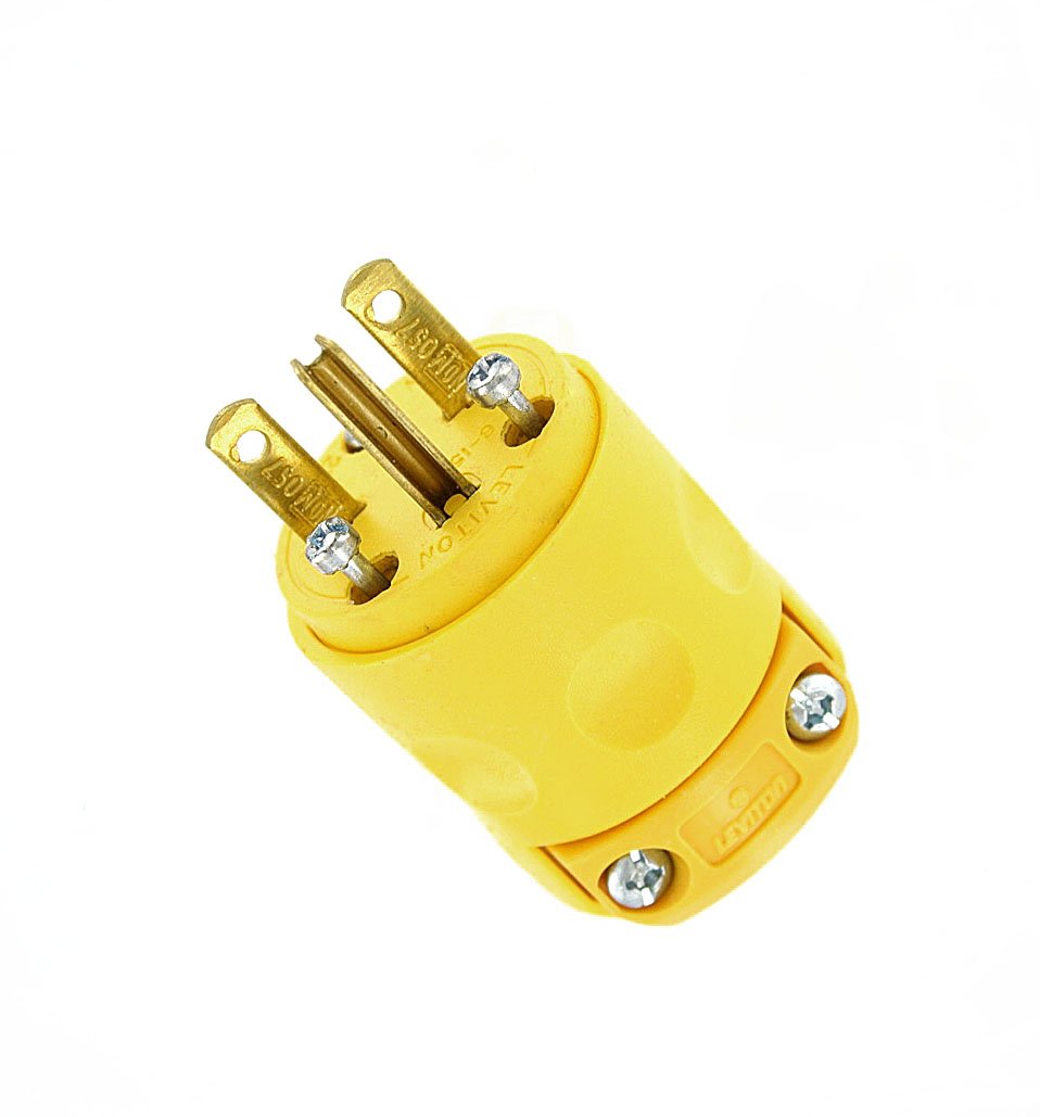 Leviton Grounding Plug, 15 Amp, 250 Volt, 615PV, Yellow