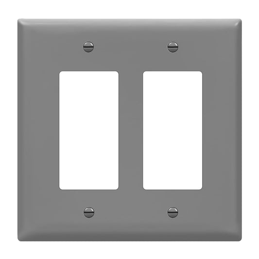 ENERLITES Double Decorator Switch Cover, Two Outlet Wall Plate, Mid-Size 2-Gang 4.88" x 4.92", Unbreakable Polycarbonate Thermoplastic, UL Listed, 8832M-GY, Gray