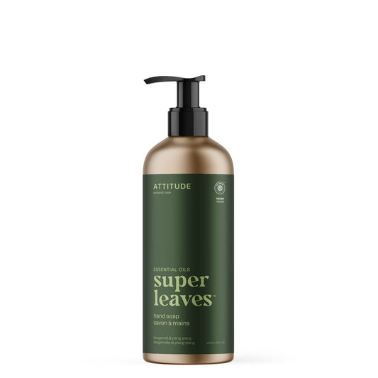 ATTITUDE Hand Soap with Essential Oils, Made in Canada, EWG Verified, Plant and Mineral-Based Ingredients, Vegan Personal Care Products, Refillable Aluminum Bottle, Bergamot and Ylang Ylang, 473 ml