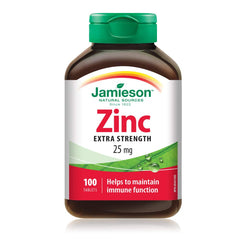 Jamieson Zinc 25 mg, Extra Strength, High Absorption, Supports Immune Health, Tissue Formation, and Healthy Skin. Vegetarian, Non-GMO, Gluten-Free, 100 Tablets, Proudly Canadian