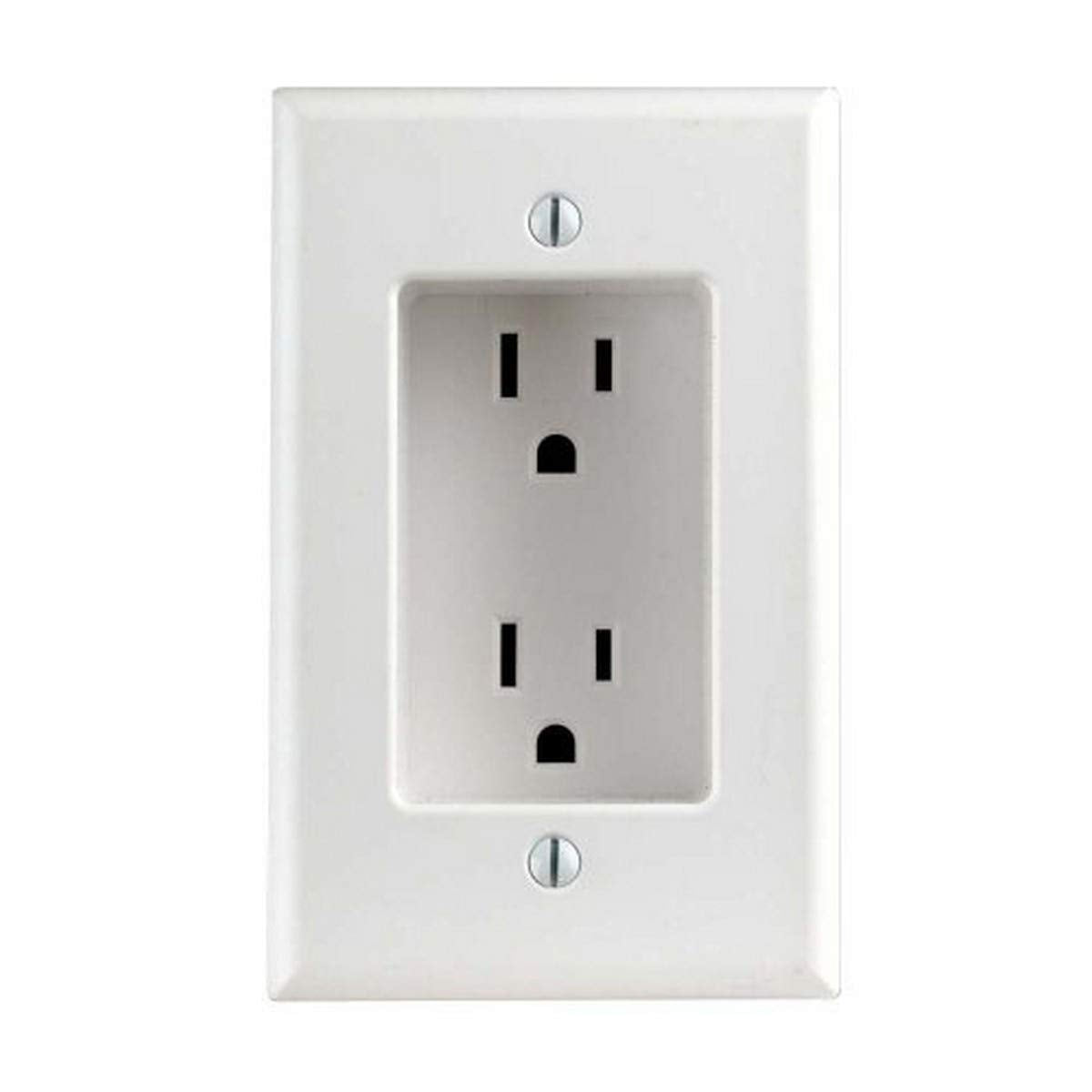 Leviton Decora 15 Amp 1-Gang Recessed Duplex Receptacle, Residential Grade, with Screws Mounted to Housing, 00689-00W, White