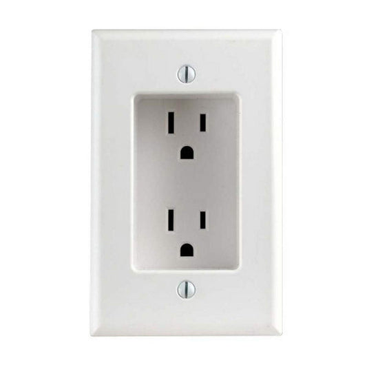 Leviton Decora 15 Amp 1-Gang Recessed Duplex Receptacle, Residential Grade, with Screws Mounted to Housing, 00689-00W, White