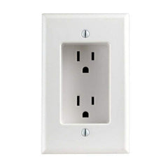 Leviton Decora 15 Amp 1-Gang Recessed Duplex Receptacle, Residential Grade, with Screws Mounted to Housing, 00689-00W, White