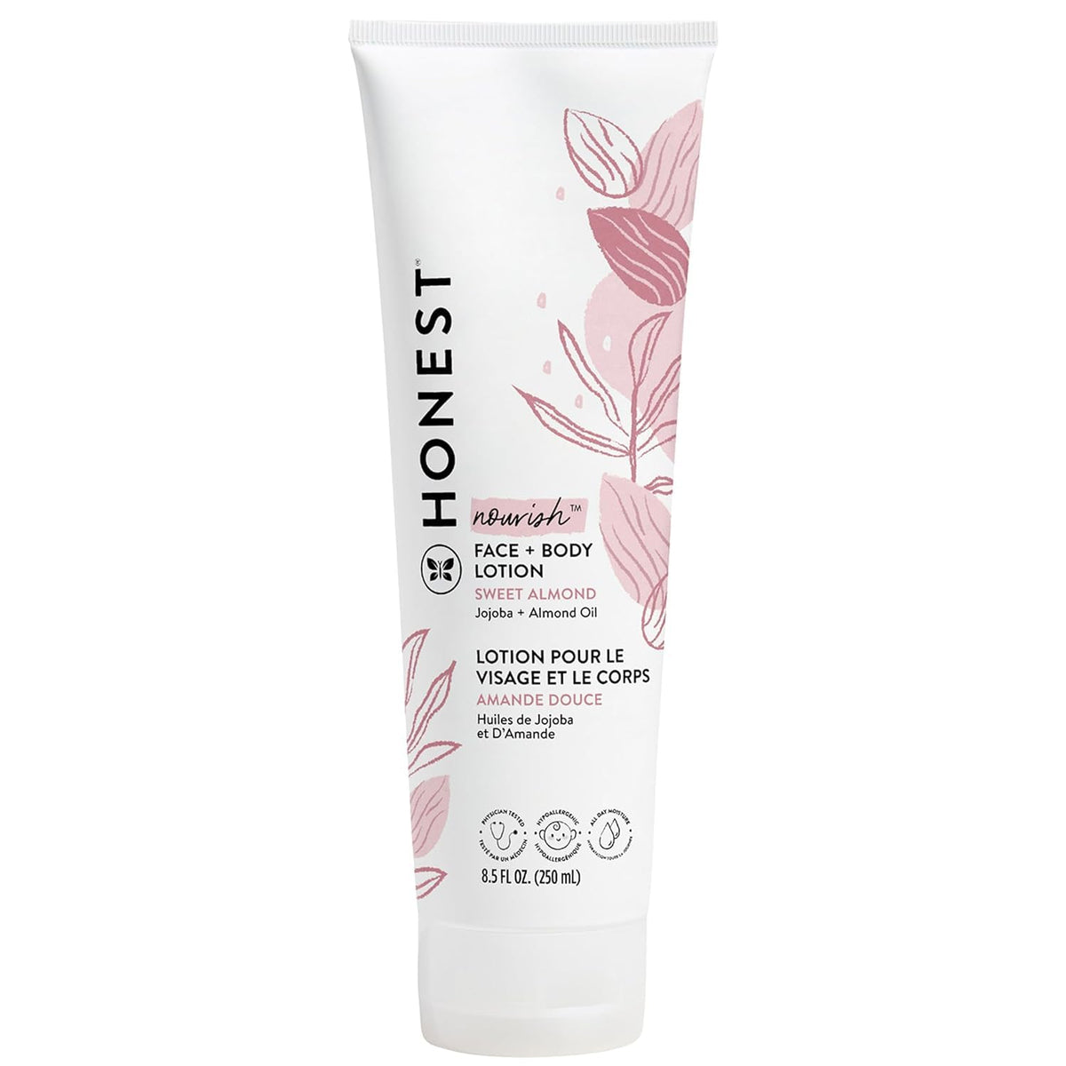 The Honest Company Hydrating Face + Body Lotion | Fast Absorbing, Naturally Derived, Hypoallergenic | Sweet Almond Nourish, 8.5 fl oz