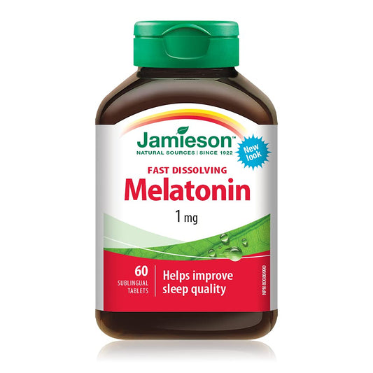 Jamieson Melatonin 1 mg, Fast-Dissolving, Improves Sleep Quality, Increases Sleep Time, and Helps Reset the Body's Sleep-Wake Cycle. Vegetarian, Non-GMO, Gluten-Free, 60 Sublingual Tablets, Proudly Canadian