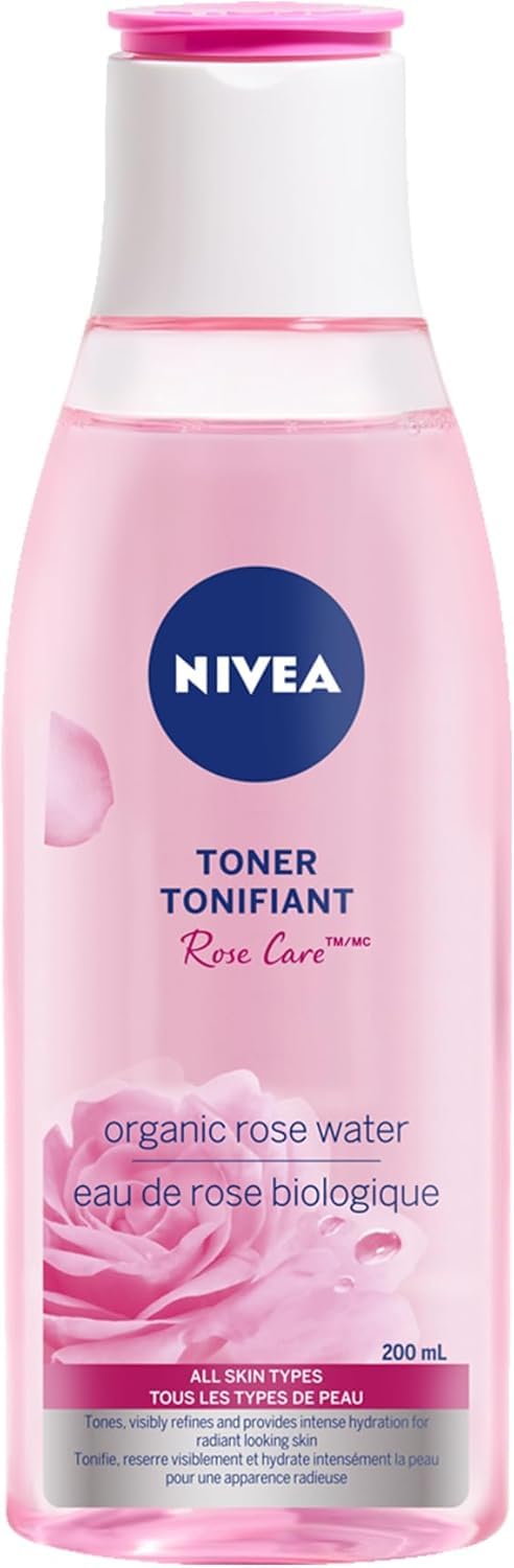 NIVEA Rose Care Face Toner for All Skin Types, Rose Water for Face, Tones and Refines Pores, Rose Water Toner With No Drying Alcohol, Dermatologically-Tested Skin Care, 200mL, Transparent