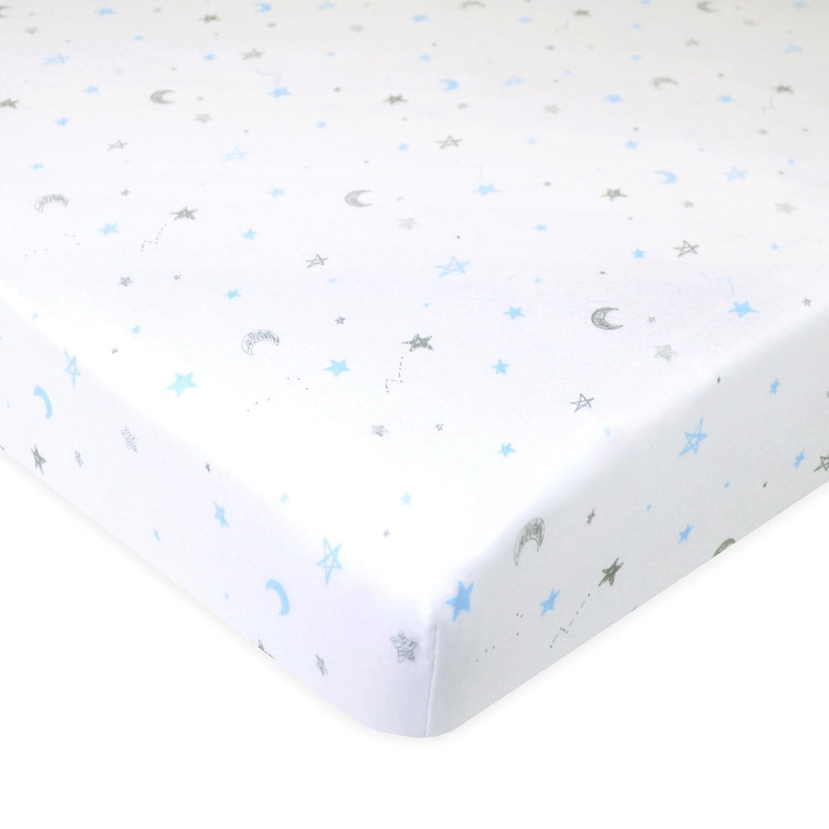 American Baby Company 100% Natural Cotton Fitted Pack and Play Sheet 39" x 27" - Soft & Breathable Pack N Play Sheet for Playpen, Playard & Mini Crib Mattress, Blue Stars and Moons, for Boys & Girls