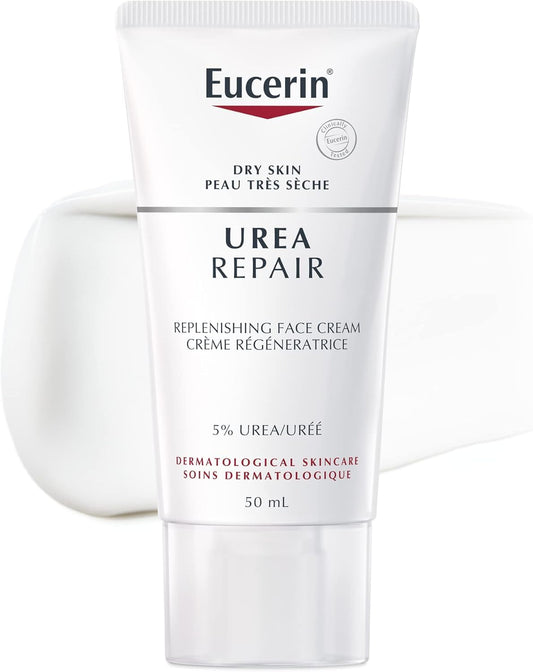 EUCERIN Urea Repair Replenishing Day Face Cream for Dry to Very Dry Skin | Face, 50mL | 5% Urea Cream | Lactate Cream | Fragrance-free Cream | Non-Greasy Cream | Recommended Brand by Dermatologists