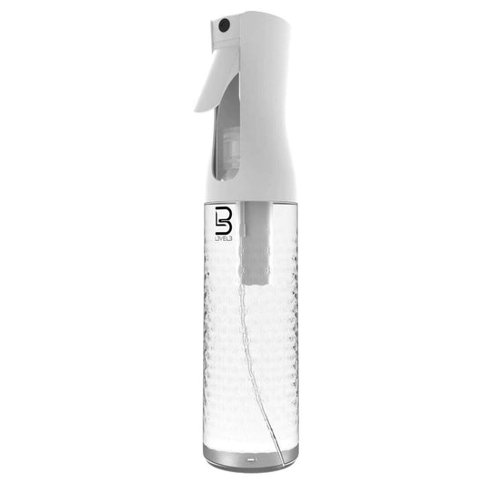 L3VEL3 Beveled Spray Bottle - Distributes Water Evenly - Effectively Covers Large Areas - Produces Powerful, Continuous Mist - Easy and Comfortable to Hold - Innovative Design - White Clear - 300 ml