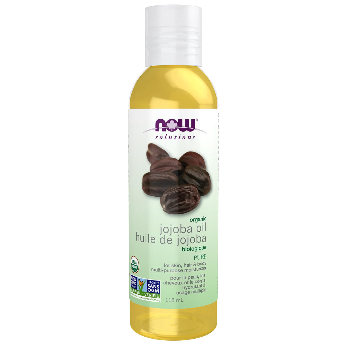 NOW Solutions, Organic Jojoba Oil, Moisturizing Multi-Purpose Oil for Face, Hair and Body, 118ml