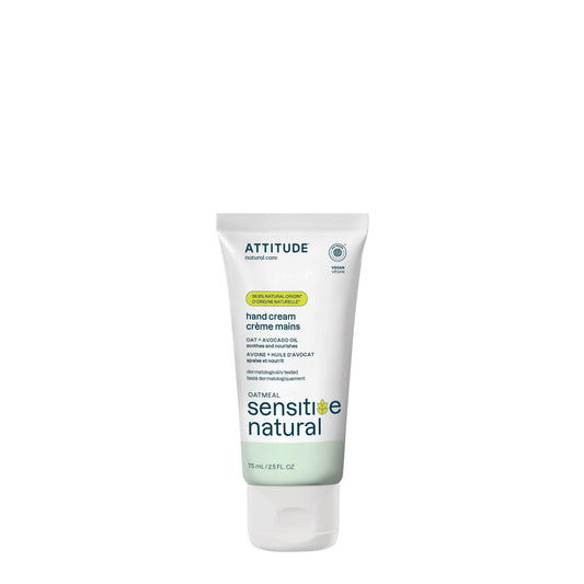ATTITUDE Hand Cream for Sensitive Skin with Oat and Avocado Oil, Made in Canada, EWG Verified, Dermatologically Tested, Vegan, 75 mL