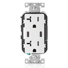 Leviton USB Dual Type C Receptacle, 20 Amp Tamper-Resistant, T5835-00W, White
