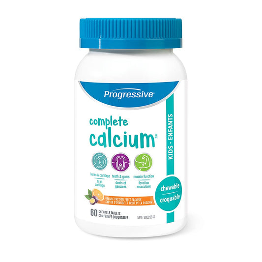 Progressive Complete Calcium for Kids - 250 mg of Calcium, Orange flavour, 60 Chewable Tablets | With essential fatty acids, digestive enzymes, and green food and vegetable concentrates