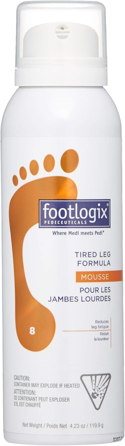 Footlogix Tired Leg Formula Mousse 4.2 Ounce Lightweight Fast Absorbing Non Greasy Leg Care Foam for Daily Comfort Salon Professional and Home Use