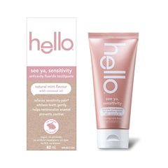 Hello See Ya Sensitivity Toothpaste, Fluoride Toothpaste for Sensitive Teeth, Soothing Mint Flavor with Coconut Oil, Vegan, Gluten Free, BPA Free, No Peroxide, 82mL