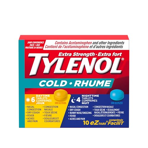 TYLENOL Extra Strength Cold eZ Tabs, Relieves Cold symptoms, Daytime and Nighttime, Convenience Pack, 10ct