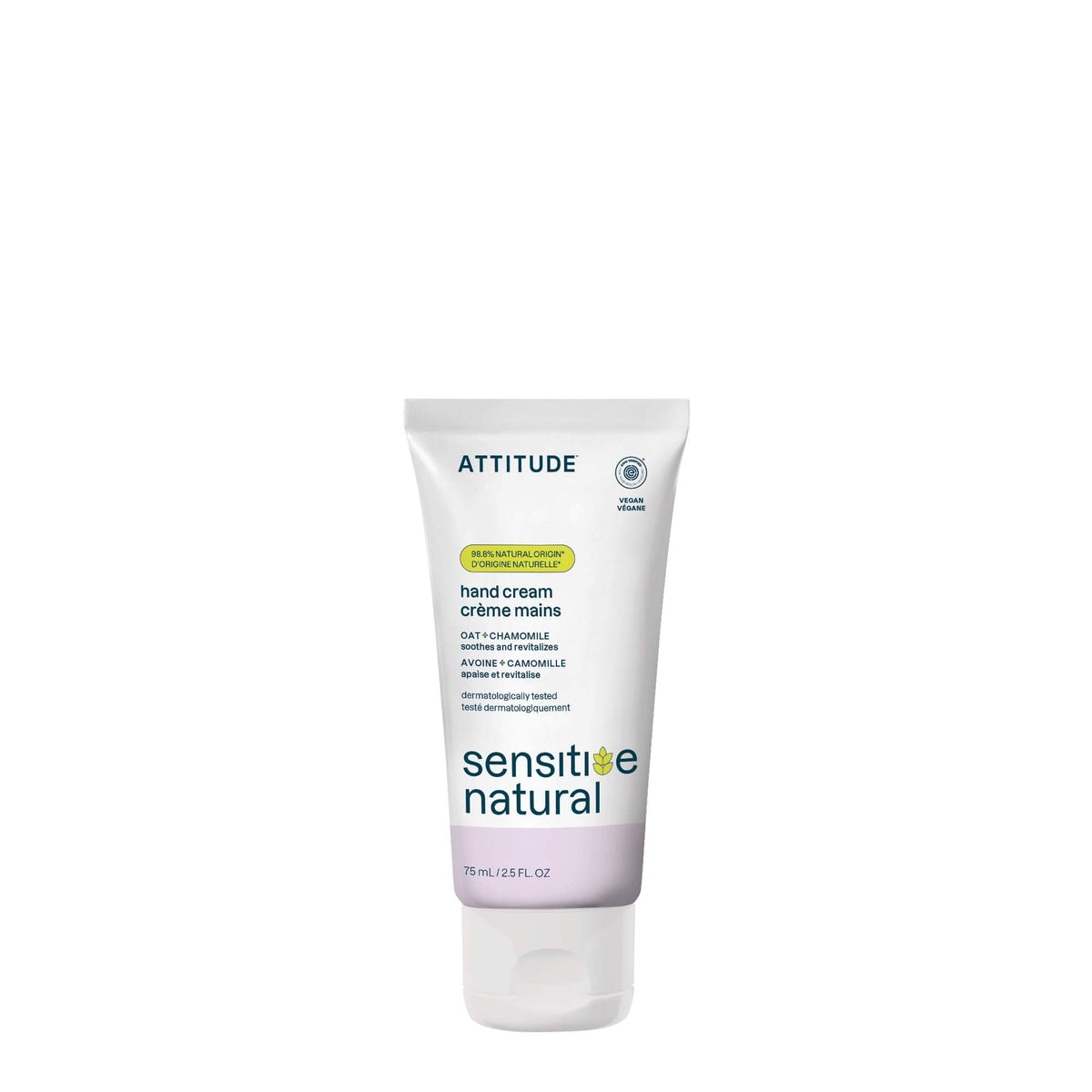 ATTITUDE Hand Cream for Sensitive Skin with Oat and Chamomile, Made in Canada, EWG Verified, Dermatologically Tested, Vegan, 75 mL