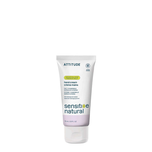 ATTITUDE Hand Cream for Sensitive Skin with Oat and Chamomile, Made in Canada, EWG Verified, Dermatologically Tested, Vegan, 75 mL
