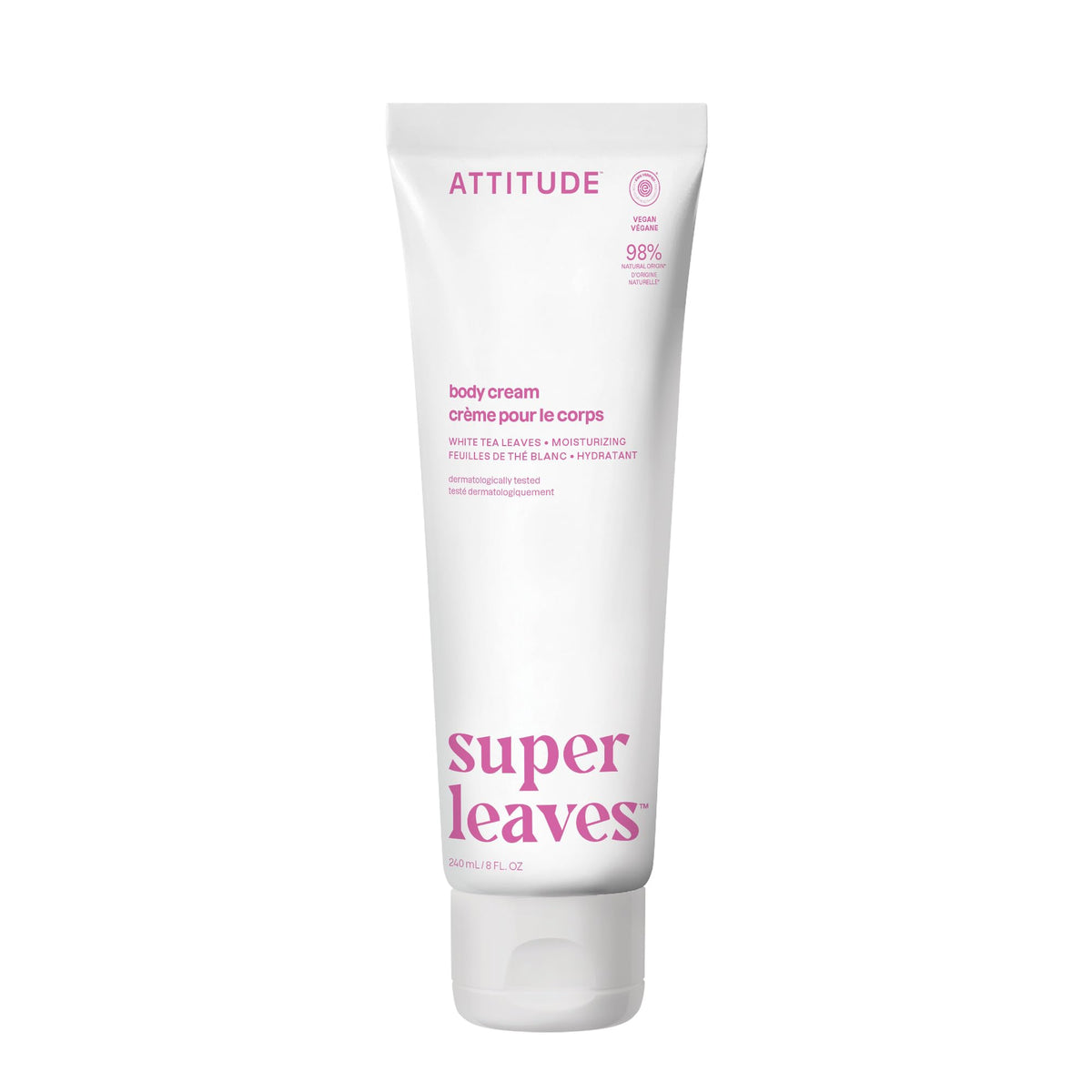 ATTITUDE Body Cream, Made in Canada, EWG Verified Moisturizer, Vegan Moisturizing Products For Dry Skin, Dermatologically Tested, White Tea Leaves, 240 mL
