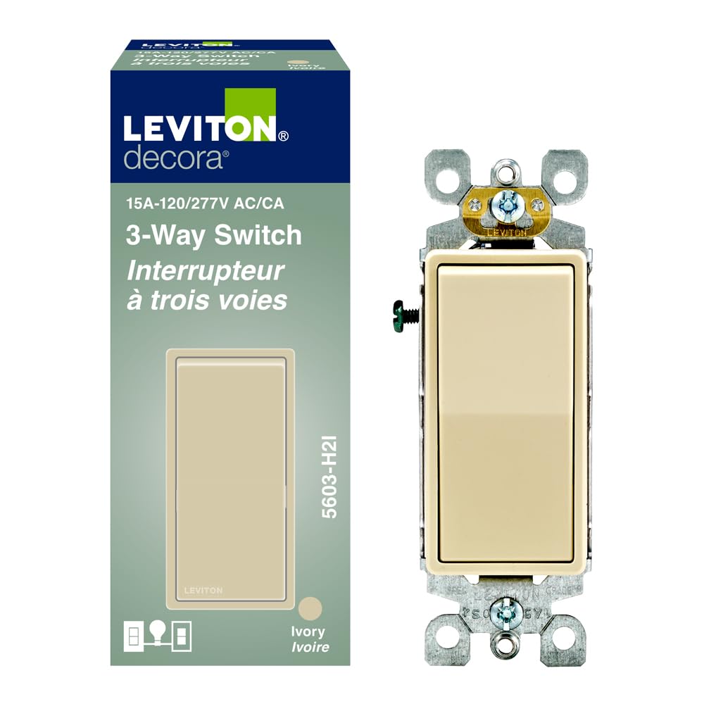 Leviton Decora 3-Way Rocker Switch, 15 Amp, 05603-H2I, Ivory