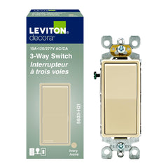 Leviton Decora 3-Way Rocker Switch, 15 Amp, 05603-H2I, Ivory