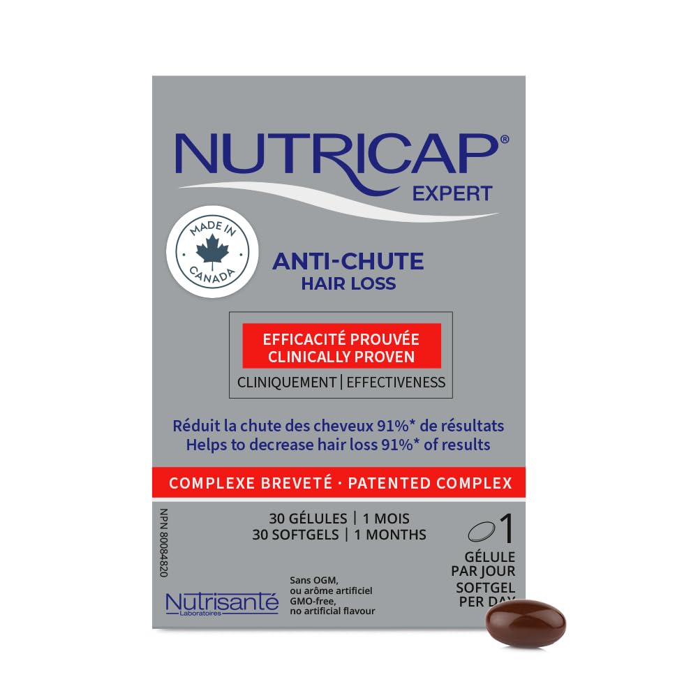 Nutricap Hair Loss 30 - Made In Canada - Biotin, Zinc, Vitamin E - Promotes Hair Growth - 1 Month Treatment