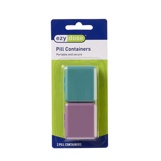 EZY DOSE Daily Travel Pill Organizer, Vitamin and Medicine Box, Snap-Shut Lids with Square Compartments, Assorted Colors, 2 Count