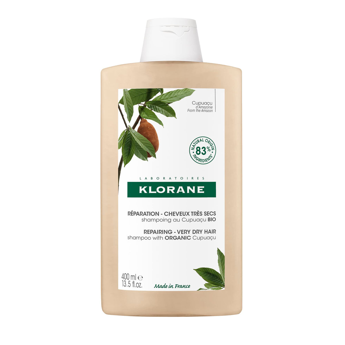 Klorane - Shampoo with Organic Cupuaçu Butter - Nourishing & Repairing for Very Dry Damaged Hair - 400ml