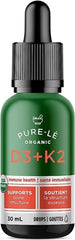 USDA Organic Vitamin D3 + K2 drops for your Whole Family - Completely bioavailable - Fast acting for all ages. Kosher, Non-GMO. No Side Effects - Ultra Premium Dietary Supplement Made in Canada