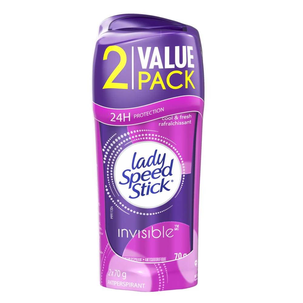 Lady Speed Stick Invisible Solid Antiperspirant Deodorant, Cool & Fresh, 2 x 70g (Twin Pack) – 24-Hour Protection Against Sweat & Odor, Clear Formula for No Residue, Daily Use Natural Deodorant